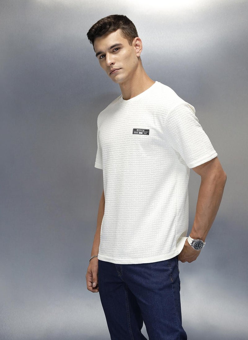 Wrogn Textured Men's Casual Regular Fit T-Shirt | White - Image 4